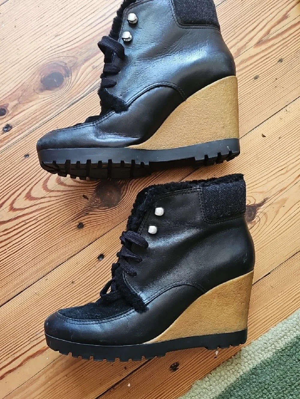 Black Wedge Ankle Boot with Faux Fur Lining - Brand: Cole Haan